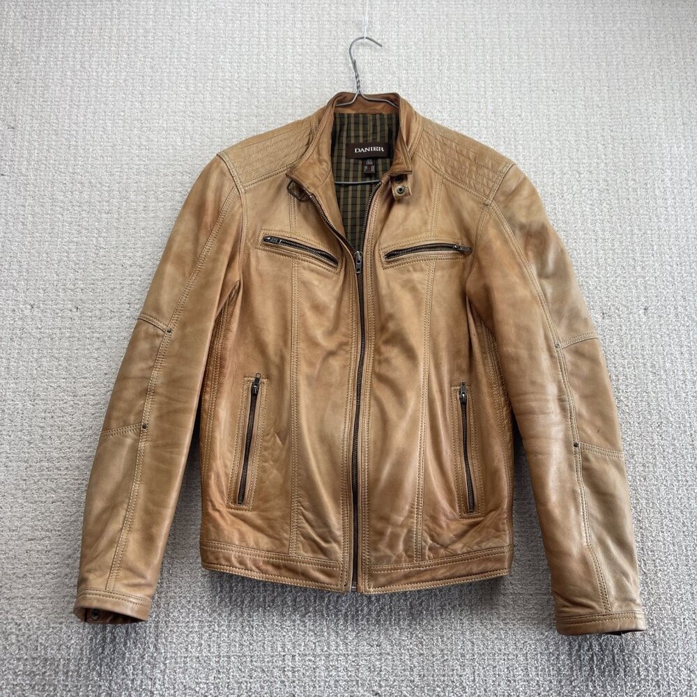 Danier Tan Leather Moto Jacket - Men's Classic Biker Style